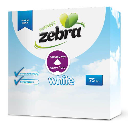 Салфетки ZEBRA Бели 33х33 75бр 1