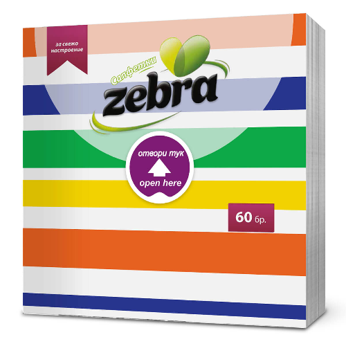 Салфетки ZEBRA Раирани 33х33 60бр 1