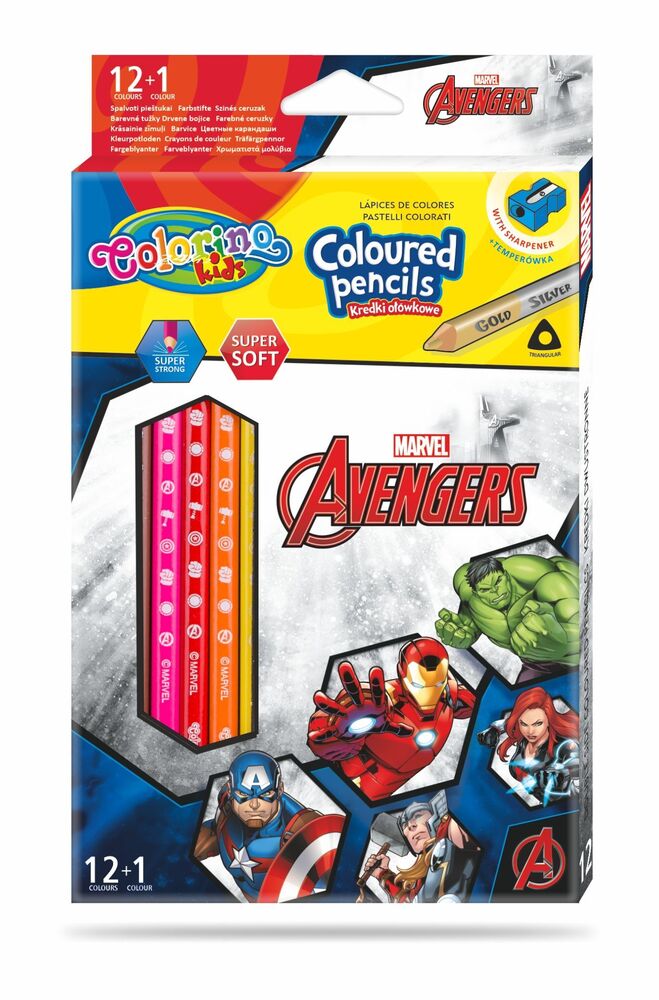 Цветни моливи 12 +1 цвята и острилка The Avengers Disney Colorino 1