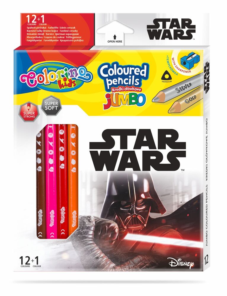 Цветни моливи JUMBO 12 +1 цвята и острилка Star Wars Disney Colorino 1