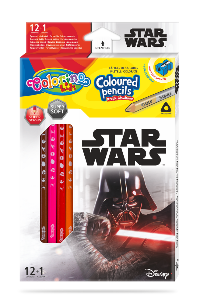 Цветни моливи 12 +1 цвята и острилка Star Wars Disney Colorino 1