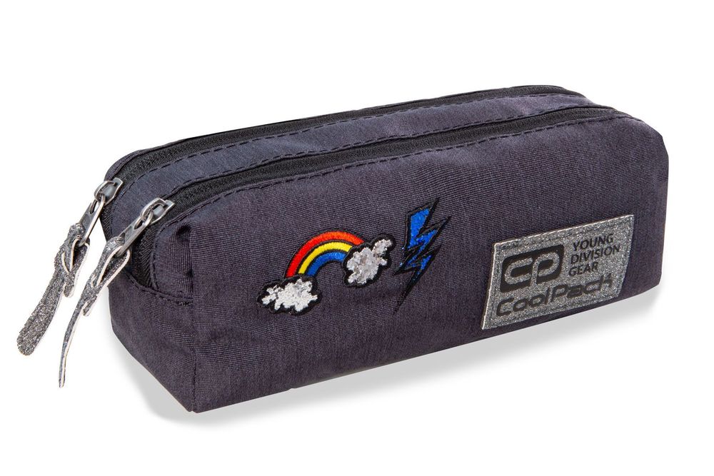 Ученически несесер с два ципа Coolpack - Edge - Sparkling Badges Grey 1