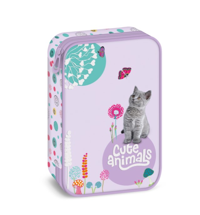 Ученически несесер с един цип на две нива Ars Una Cute Animals-Kitten (5368) 24 1